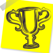 Drawing of a trophy on a post-it note