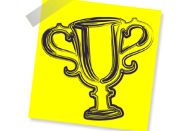 Drawing of a trophy on a post-it note
