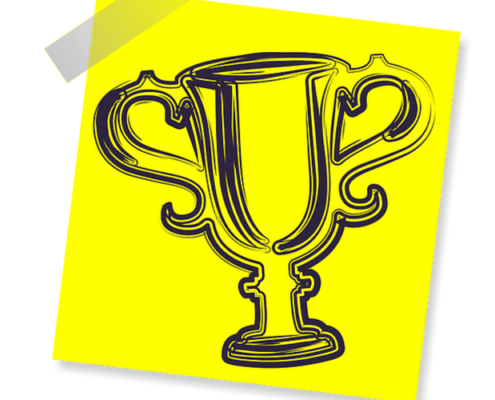 Drawing of a trophy on a post-it note