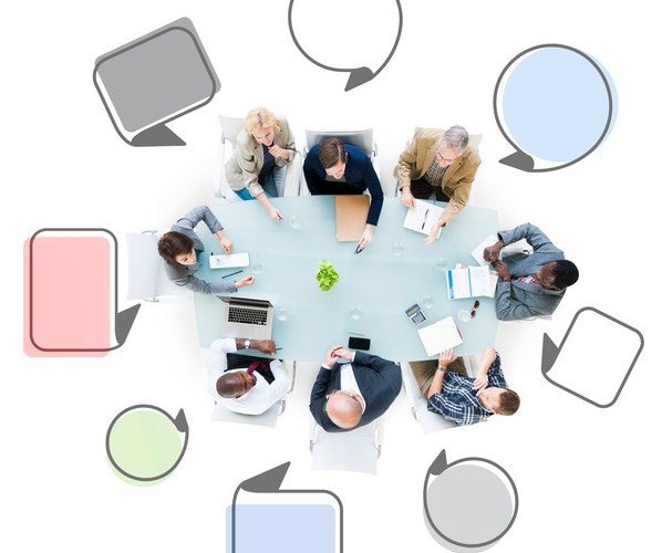 Group of Business People Meeting with Speech Bubbles