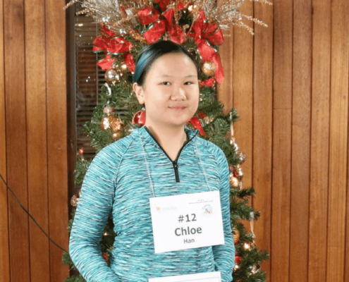 Visions Student, Chloe H., winner of the Spelling Bee