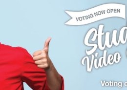 Banner announcing voting on Visions Video Contest Open