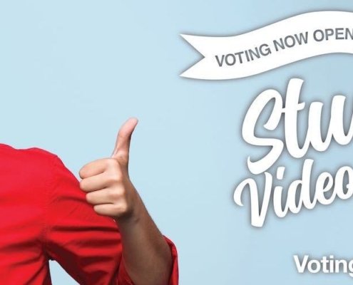 Banner announcing voting on Visions Video Contest Open