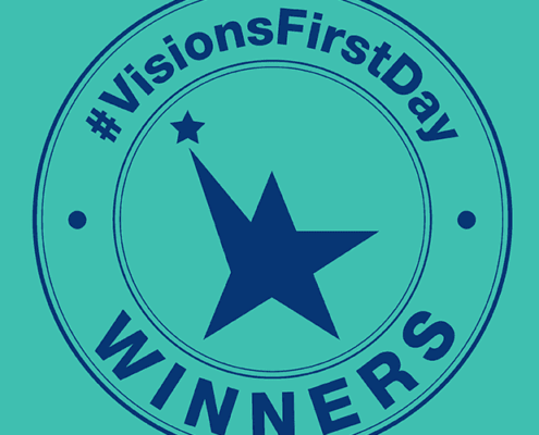 Banner announcing the Visions First Day Video Contest winners