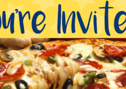 Image of Pizza with "You're Invited!" over the top