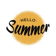 Black Vector Lettering Hello Summer with yellow sun