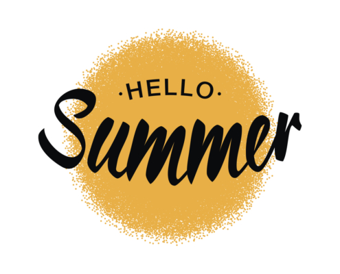 Black Vector Lettering Hello Summer with yellow sun