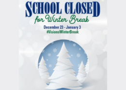 Winter Break school closed 12/23 - 1/3 with tree image