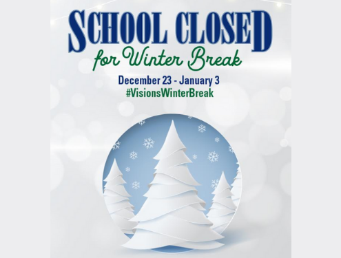 Winter Break school closed 12/23 - 1/3 with tree image