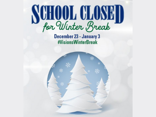 Winter Break school closed 12/23 - 1/3 with tree image