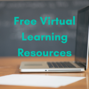 Free virtual learning resources text overlaid on image of laptop