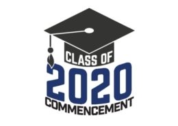 Class of 2020 Commencement text overlaid grad cap image