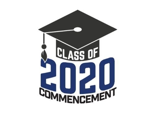 Class of 2020 Commencement text overlaid grad cap image