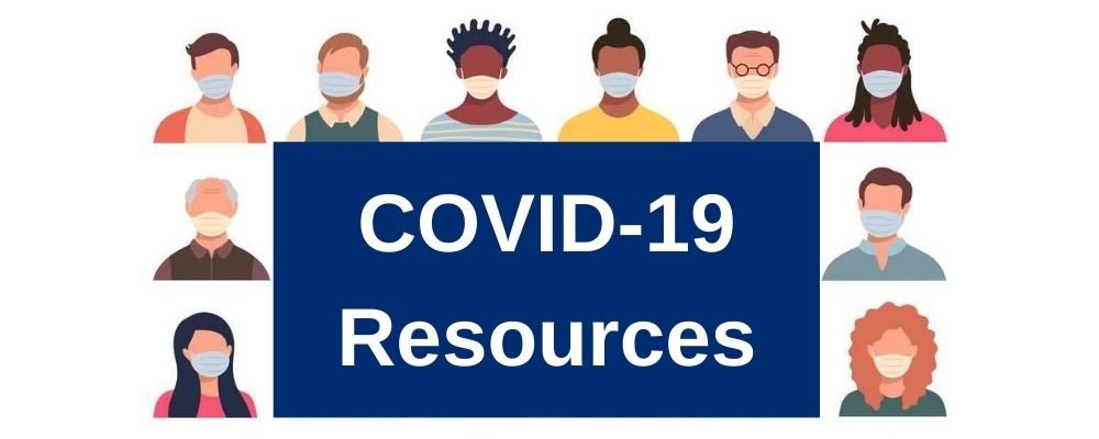 Vector set of persons, avatars, people heads of different ethnicity and age in protective masks with COVID-19 Resources text overlay. Men and women in flat style following recommendations for the prevention of coronavirus. (Vector set of persons, avatars, people heads of different ethnic backgrounds)