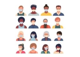 Vector set of persons, avatars, people heads of different ethnicity and age in protective masks. Men and women in flat style following recommendations for the prevention of coronavirus. (Vector set of persons, avatars, people heads of different ethnic backgrounds)