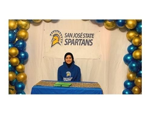 Danna Restom, online university prep student, smiles while celebrating her appointment to the San Jose State Spartans soccer team