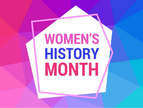 Women's History Month is celebrated in march. Text on the background abstract low poly style. Banner, poster Women s History Month in the red, pink, blue colors for social media. (Women's History Month is celebrated in march. Text on the background.