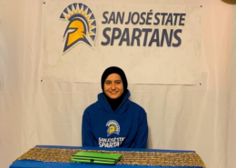 Danna Restom, online university prep student, smiles while celebrating her appointment to the San Jose State Spartans soccer team
