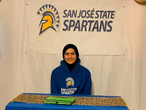 Danna Restom, online university prep student, smiles while celebrating her appointment to the San Jose State Spartans soccer team