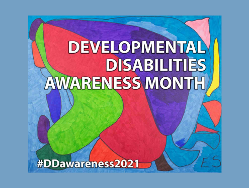 Developmental Disabilities Awareness Month on colorful custom artwork #DDawareness2021, Visions offers special education services