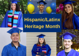 Hispanic/Latinx Heritage Month banner with Latino, Latina, and Hispanic grad photos