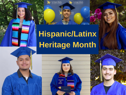 Hispanic/Latinx Heritage Month banner with Latino, Latina, and Hispanic grad photos