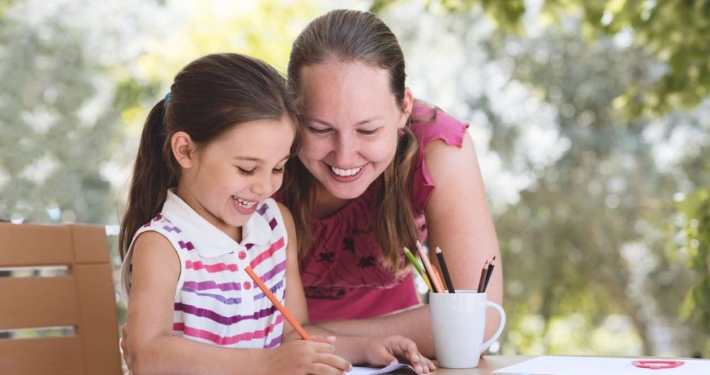 Homeschooling family learning safely from home