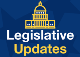 Blue image with the words "Legislative Updates" and government building graphic