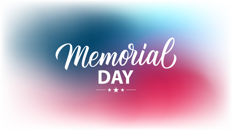 US Memorial Day holiday banner with hand drawn lettering and blurred background. United States national holiday background. Vector illustration.