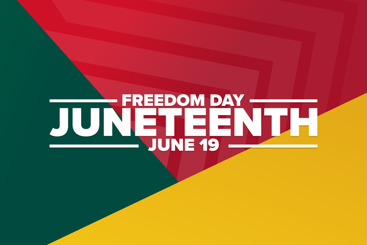 Juneteenth. Freedom Day. June 19. Holiday concept. Template for background, banner, card, poster with text inscription. Vector EPS10 illustration