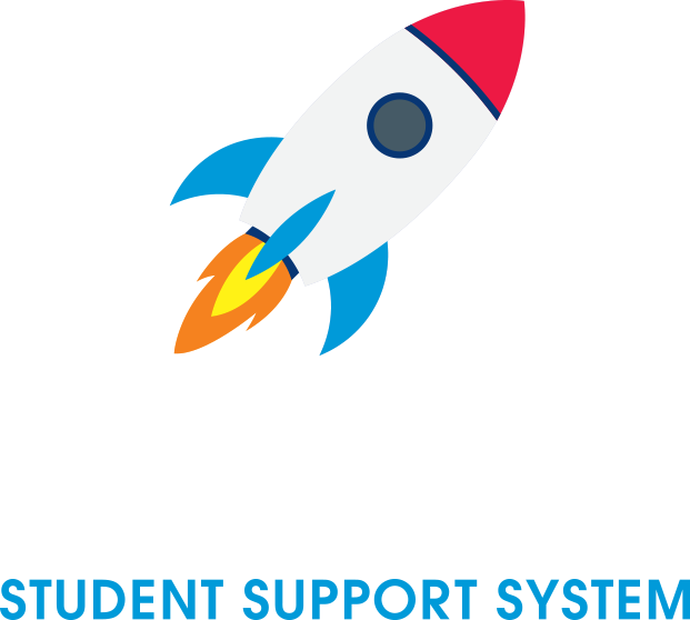 Logo for student information system with rocket icon and 