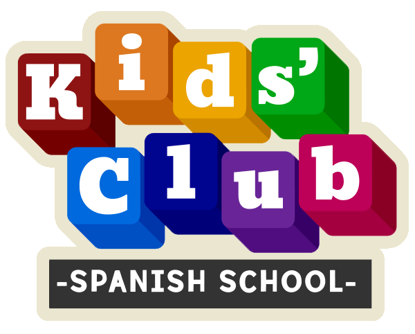 The Kids' Club Spanish logo with the text "Kids' Club Spanish School" depicted through different colored building blocks.