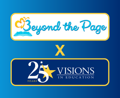 Beyond the Page and Visions In Education's logos on a blue gradient background.