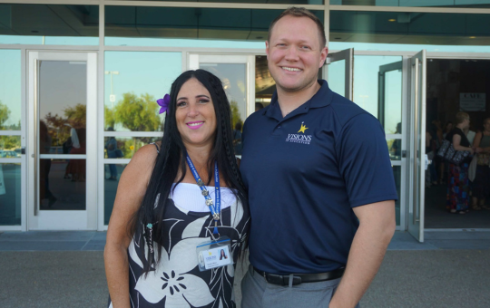 Photo of Alumni Hall of Fame Inductee Tanner Zumwalt and his former Visions teacher.