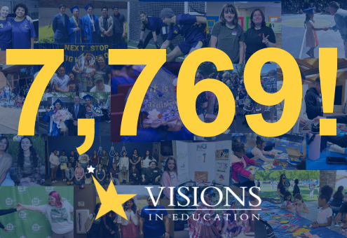 Collage of Visions Students with 7,769 in yellow text in front