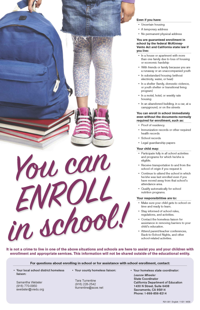 Poster including resources for unhoused students
