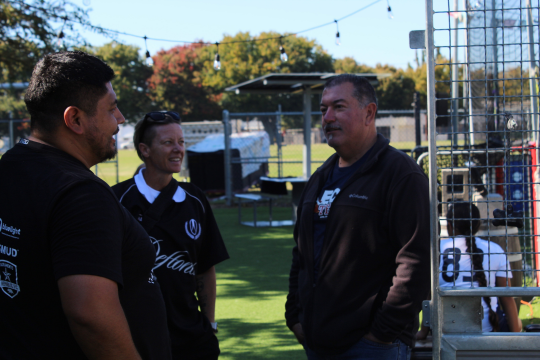 Superintendent Steve Olmos with Street Soccer USA's Lisa Wrightsman