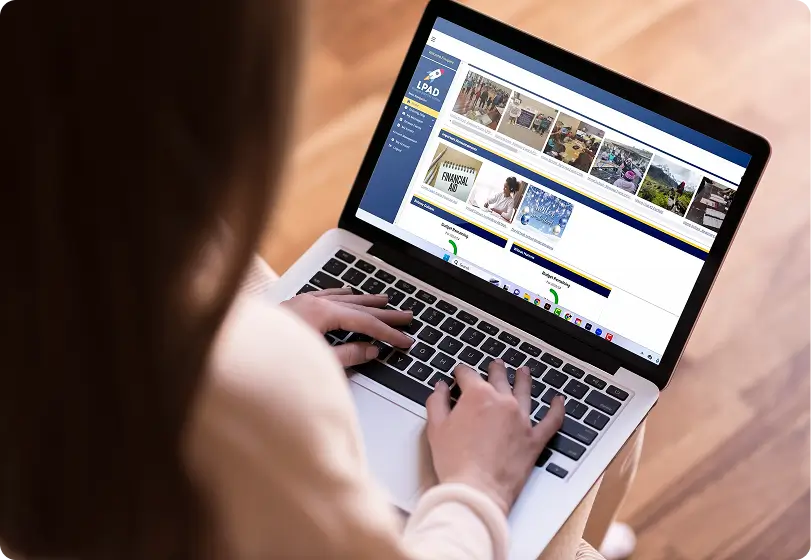 Laptop screen open to LPAD