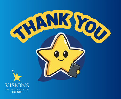 The Starri AI logo (a yellow star with a phone in its hand) with the words "Thank You" above and the Visions logo in the bottom left corner.