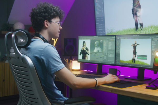 student designing a video game