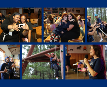 A collage of pictures from our Strengths Leadership Camp, where high school students immersed themselves in four days of strengths discovery, personal growth, and relationship building in the Sierra Nevada Mountains.
